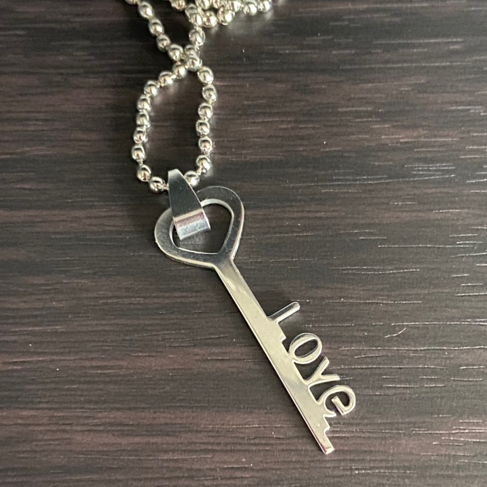 New shiny love skeleton key necklace